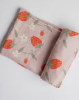 Strawberry Fields Swaddle on white background.