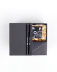 BOXFOX Black Matte Gift box with Appointed Co Linen Jotter Notebook, paid of 2 black Le Pens, Art of Caramel Poprcorn and Areaware Black Playing cards