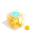 Plastic clear cube with yellow small balls flavored after lemon shortbread cookies