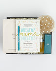 BOXFOX black Gift Box filled with "Breathe Mama Breathe" Book, Le Pen Teal Pen, Mother Mother Belly Oil, HATCH Belly Sheet Mask , and BOXFOX Round Dry Brush