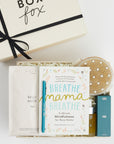 BOXFOX Creme Gift Box filled with "Breathe Mama Breathe" Book, Le Pen Teal Pen, Mother Mother Belly Oil, HATCH Belly Sheet Mask , and BOXFOX Round Dry Brush