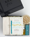 BOXFOX black Gift Box filled with "Breathe Mama Breathe" Book, Le Pen Teal Pen, Mother Mother Belly Oil, HATCH Belly Sheet Mask , and BOXFOX Round Dry Brush