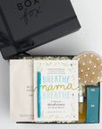 BOXFOX black Gift Box filled with "Breathe Mama Breathe" Book, Le Pen Teal Pen, Mother Mother Belly Oil, HATCH Belly Sheet Mask , and BOXFOX Round Dry Brush