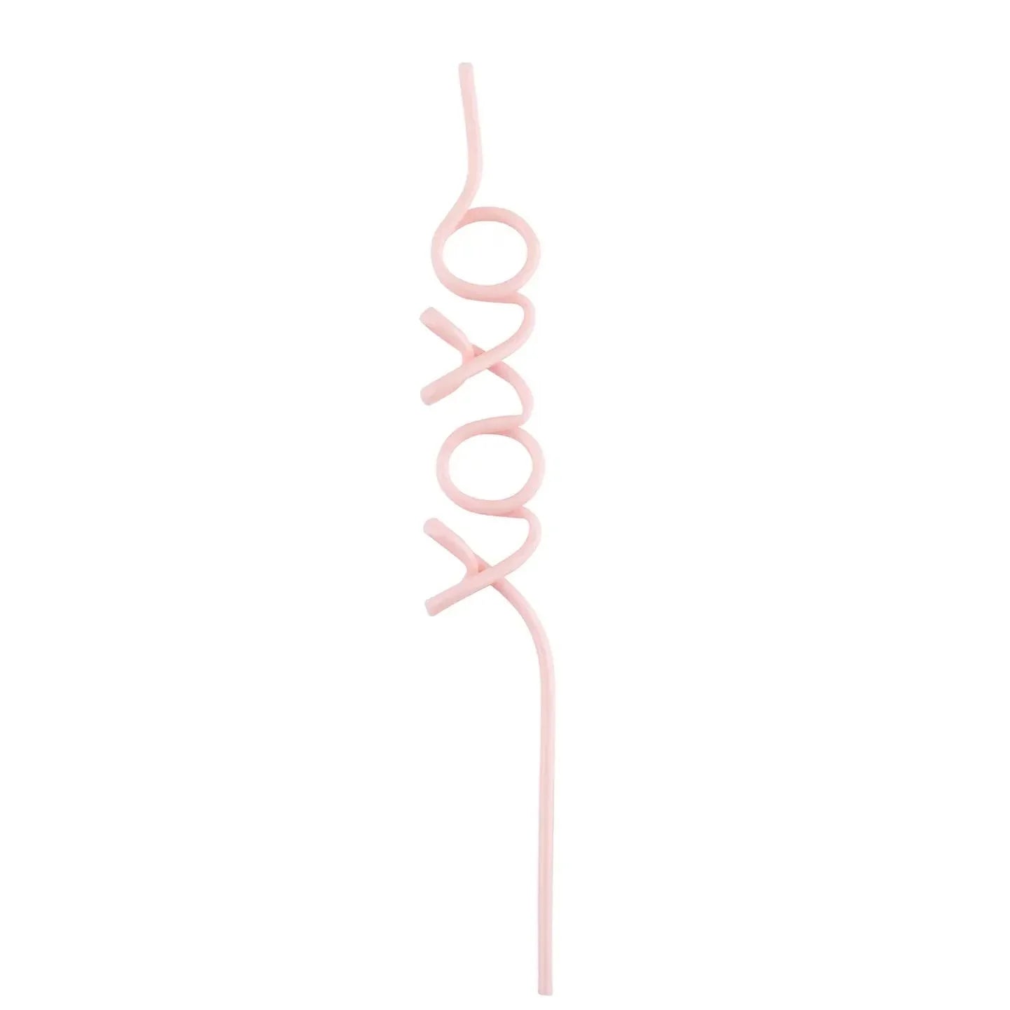 Pink &quot;xoxo&quot; straw on white bakcground.