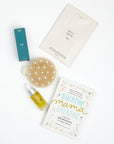 "Breathe Mama Breathe" Book, Le Pen Teal Pen, Mother Mother Belly Oil, HATCH Belly Sheet Mask , and BOXFOX Round Dry Brush