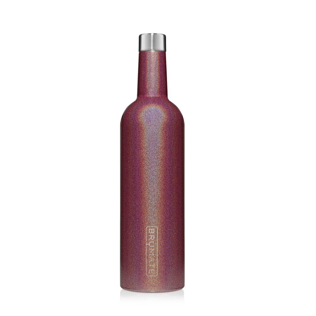 Deep red glitter wine bottle shaped canteen.
