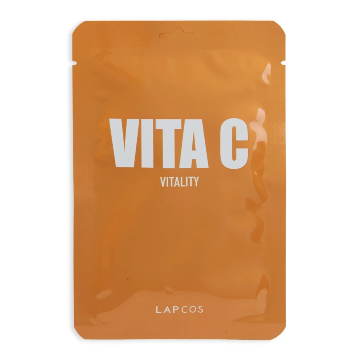 Orange face mask packaging that reads "VITA C VITALITY LAPCOS"