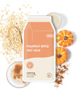Pumpkin Spice Oat Milk Calming Plant-Based Milk Mask surrounded by oats, pumpkins, cinnamon and cream.
