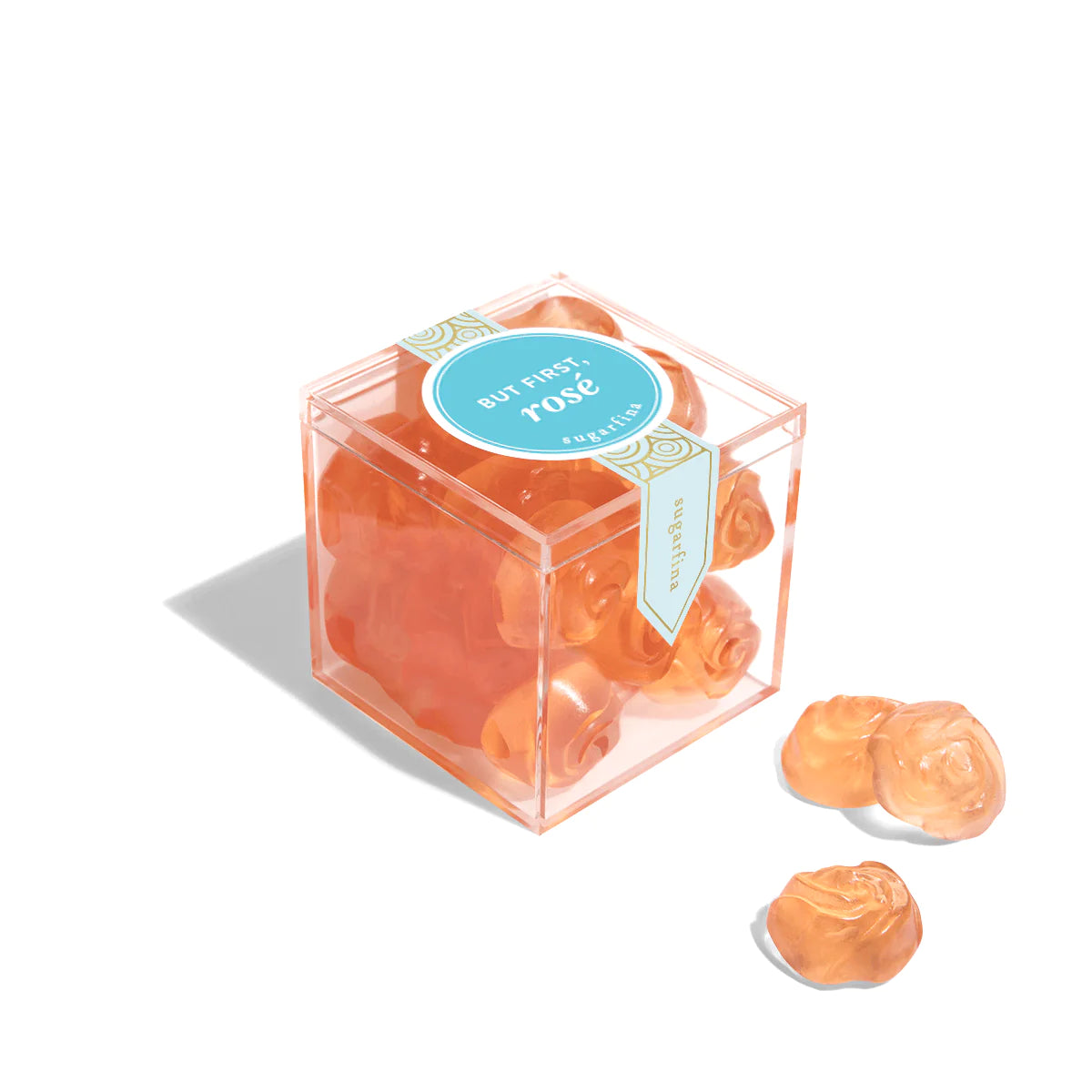 But First, Rosé Roses in clear candy cube