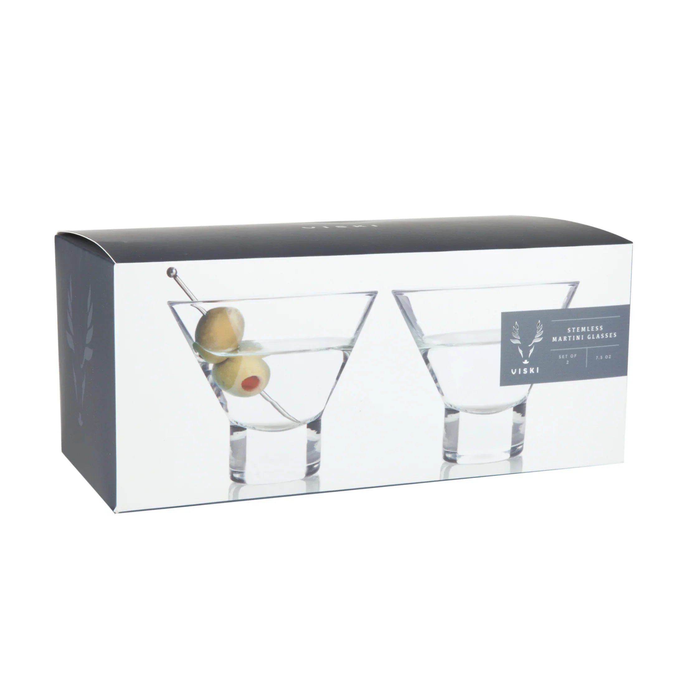 Heavy Base Crystal Martini Glasses in box packaging