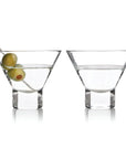 Heavy Base Crystal Martini Glasses with olives in one