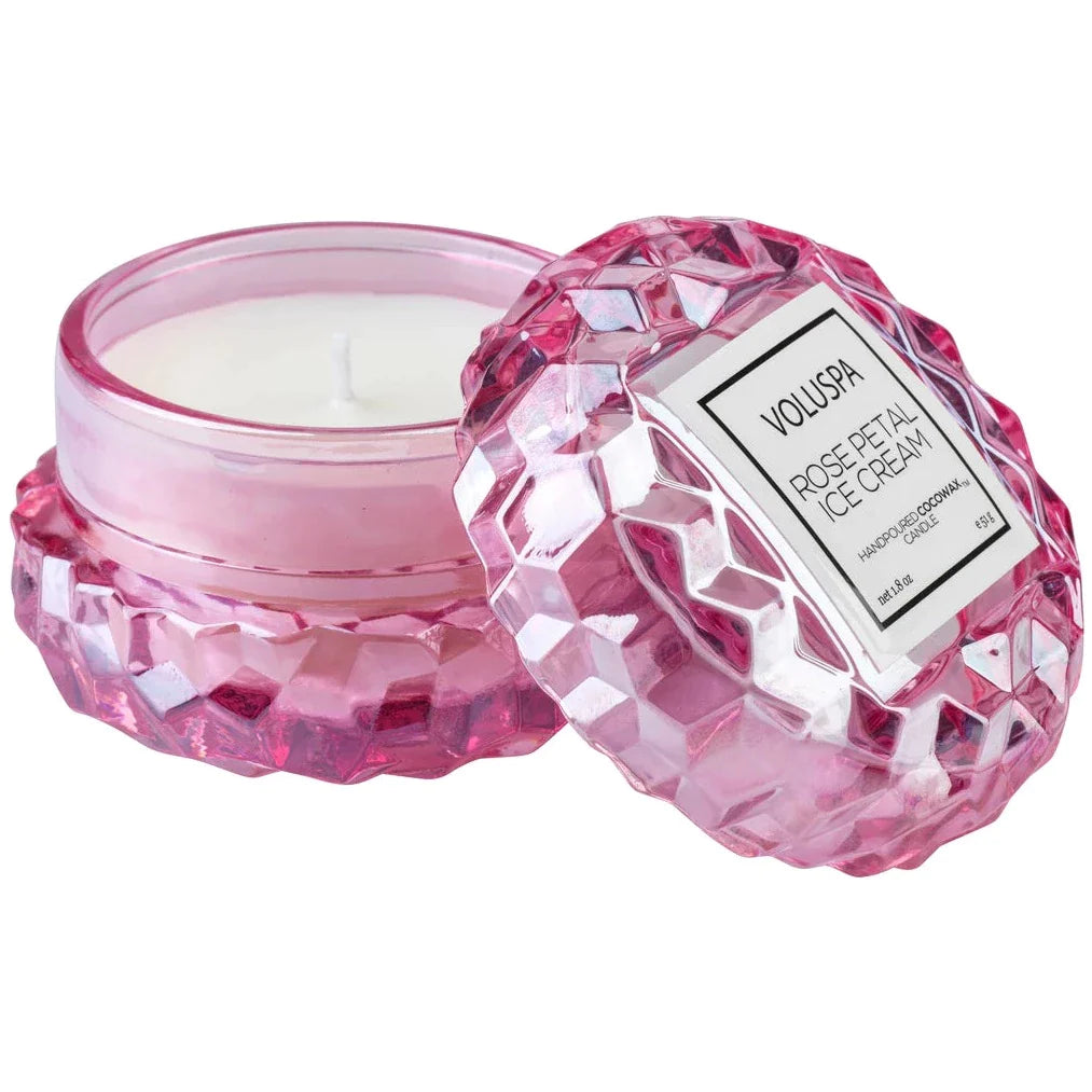 rose peteal ice cream macaron candle with D cube pattern in a deep pink/purple color