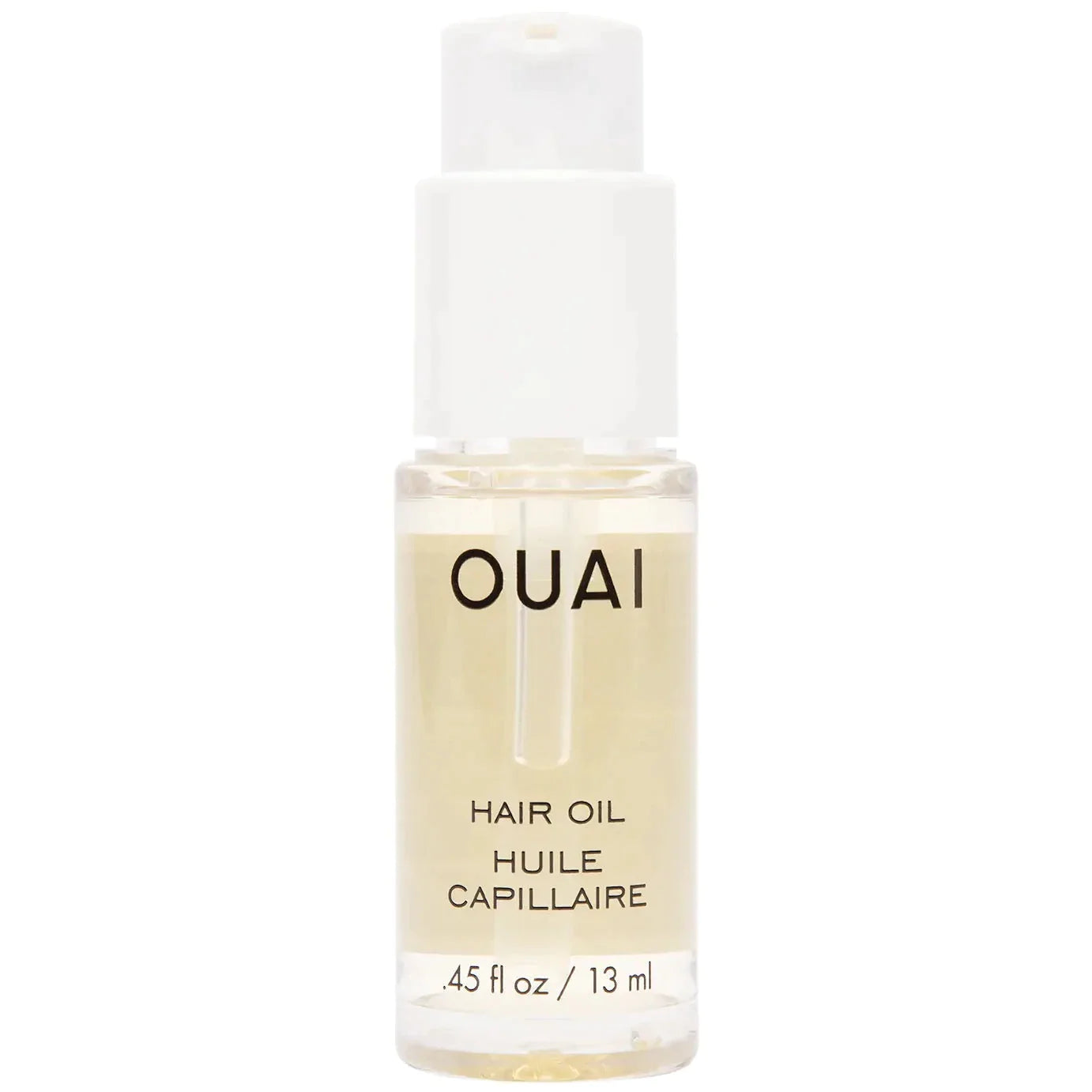 Small clear vile of hair oil with white pump