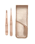 Petite Slant and Point Tweezers rose gold set with rose gold carrying case